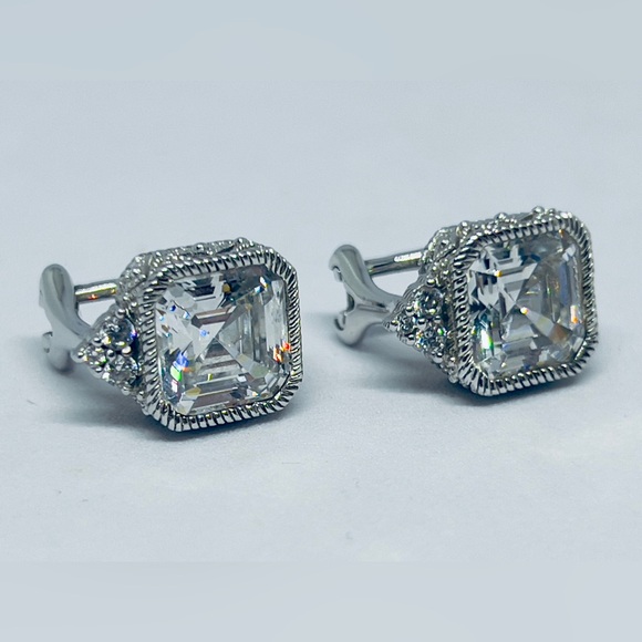 Judith Ripka 925 Sterling Silver Asscher Cut CZ Lever Back Pierced Earrings - Picture 3 of 15